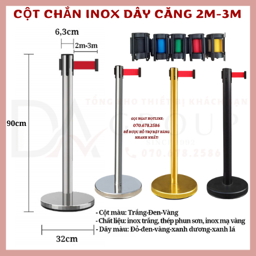 CỘT CHẮN INOX PHÂN CÁCH LỐI ĐI 3 KÍCH THƯỚC 2M, 3M, 5M,