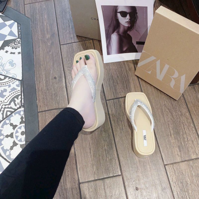 Dép bánh mì kẹp xoàn siêu xinh cao 7p