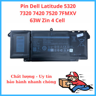 Pin laptop Dell Latitude 5320 7320 7420 7520, 7FMXV 63WH (ZIN) – 4 CELL hàng new zin bảo hành lỗi 1 đổi 1