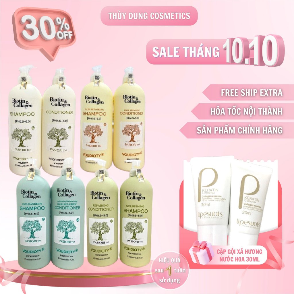 Dầu gội xả Biotin Collagen Voudioty 500ML - 1000ML biotin 4 màu chống rụng, phục hồi , giảm gàu, kiểm soát dầu