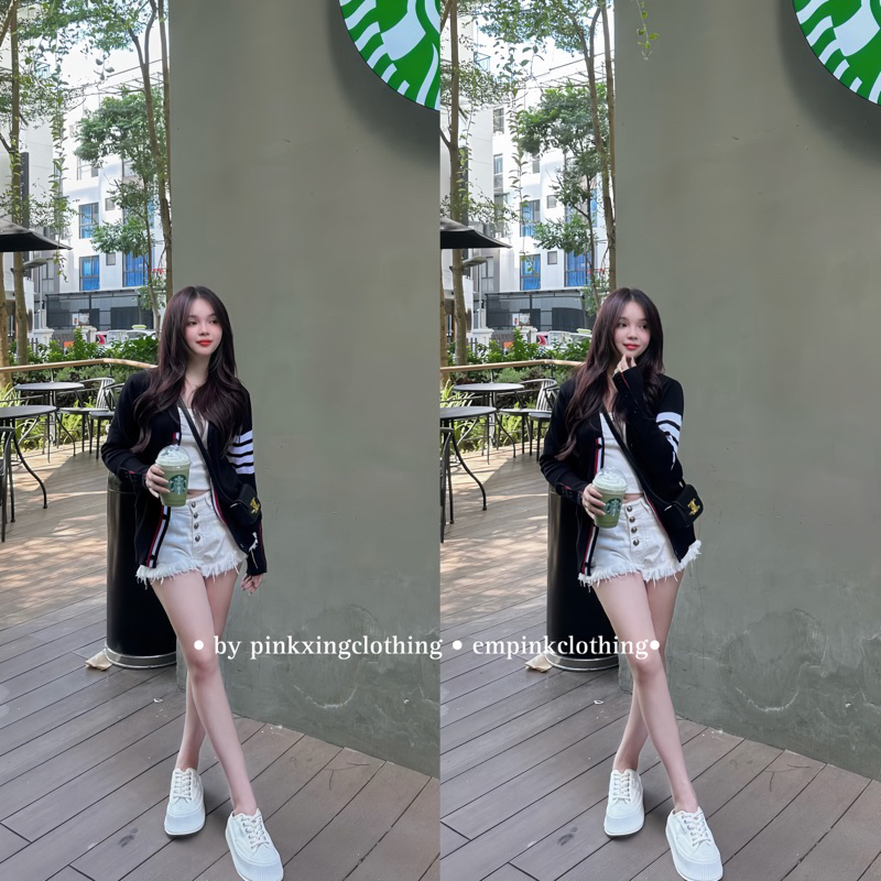 EMPINKCLOTHING - ÁO CDG THO.M KẺ TAY MÀU TRẮNG