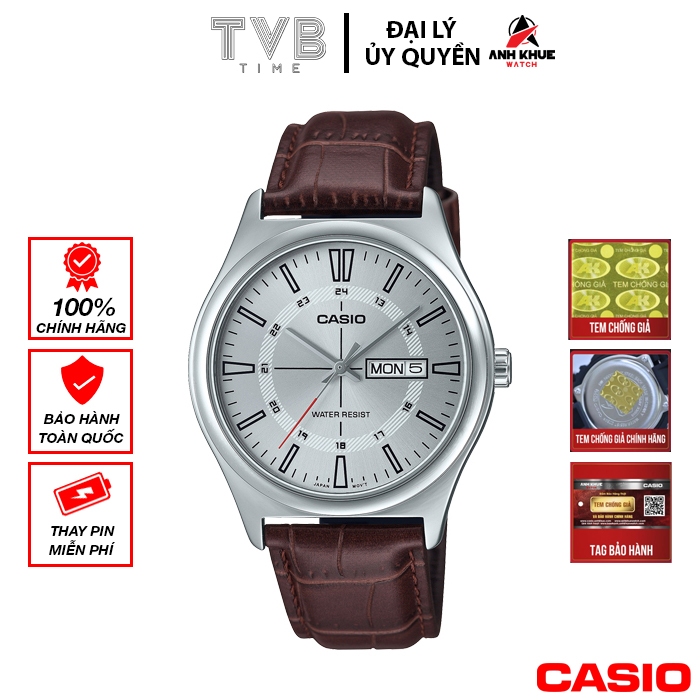Đồng hồ nam dây da Casio chính hãng MTP-V006L-7CUDF (38mm)