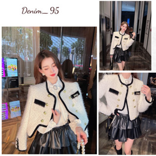 Áo khoác dạ tweed pha lông cao cấp, cúc mạ đồng sang chảnh