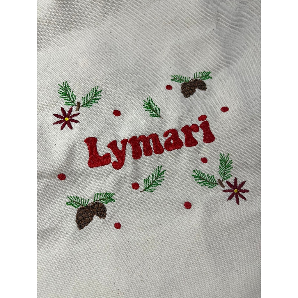 Túi Tote Thêu Tên Theo Yêu Cầu, Kèm Họa Tiết Noel, Vải Canvas, Túi Tote Nữ