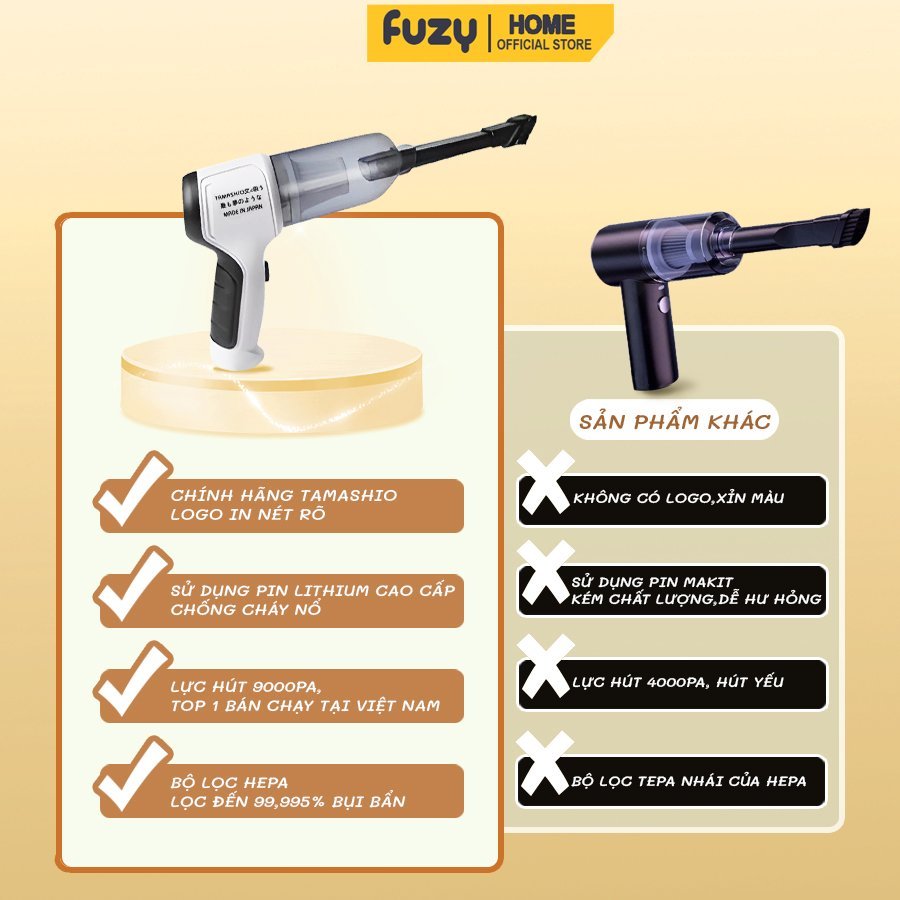 Máy Hút Bụi Cầm Tay Không Dây Nhật Bản TAMASHIO 6 Đầu Hút, Máy Hút Bụi Ô Tô, Giường Nệm, Lông Chó Mèo Bảo Hành 12 Tháng
