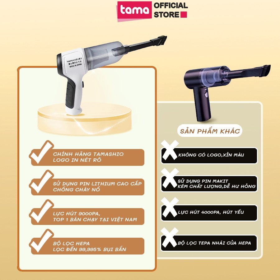 Máy Hút Bụi Cầm Tay Không Dây Nhật Bản TAMASHIO 6 Đầu Hút, Máy Hút Bụi Ô Tô, Giường Nệm, Lông Chó Mèo Bảo Hành 12 Tháng