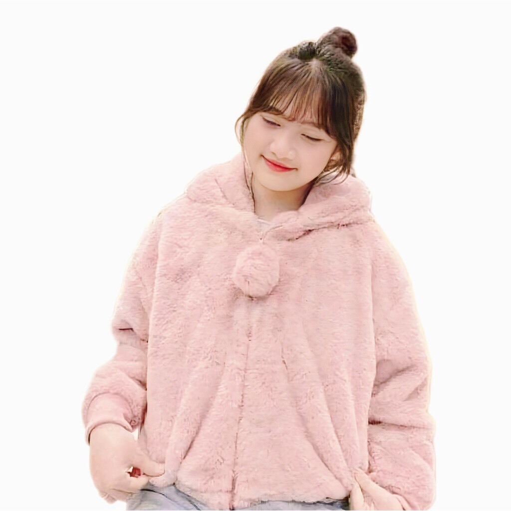 Ảnh thật) Áo khoác lông cừu quả bông mũ tai gấu lông dày dặn siêu ấm áp bất chấp rét đại hàn phong cách hàn quốc