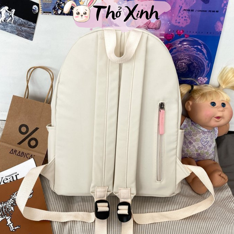 Balo nữ đi học đi chơi xinh xắn cute màu trơn họa tiết vẽ tay thời trang ulzzang màu sắc tươi vui nhiều ngăn TX10