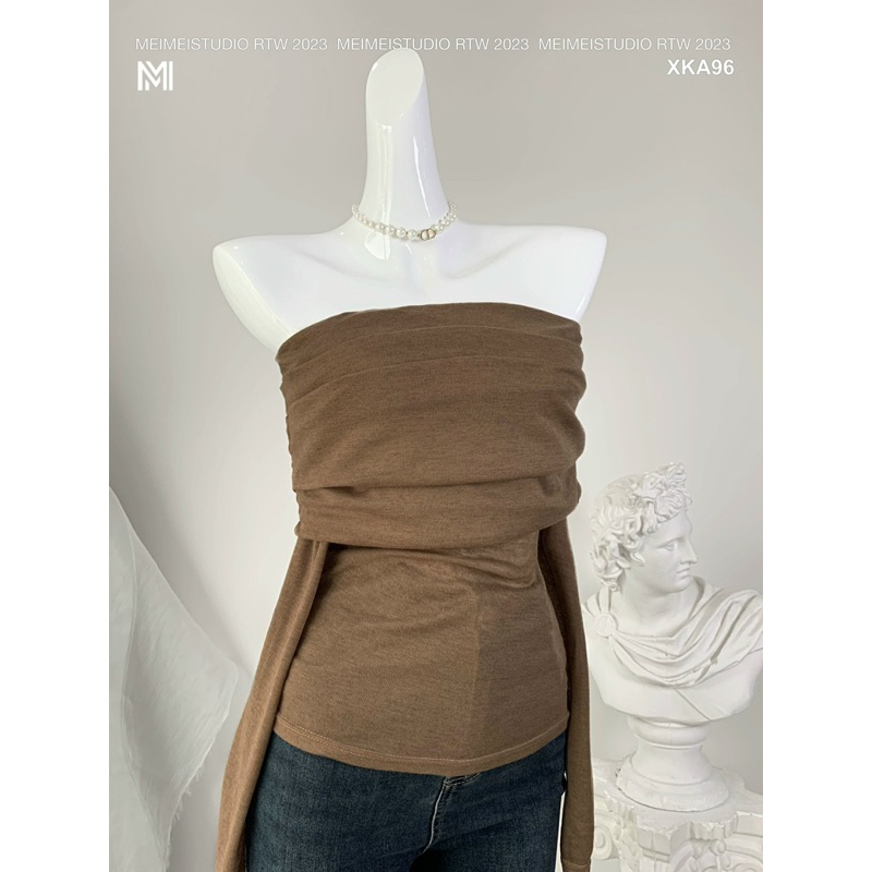 Áo len trễ vai dúm