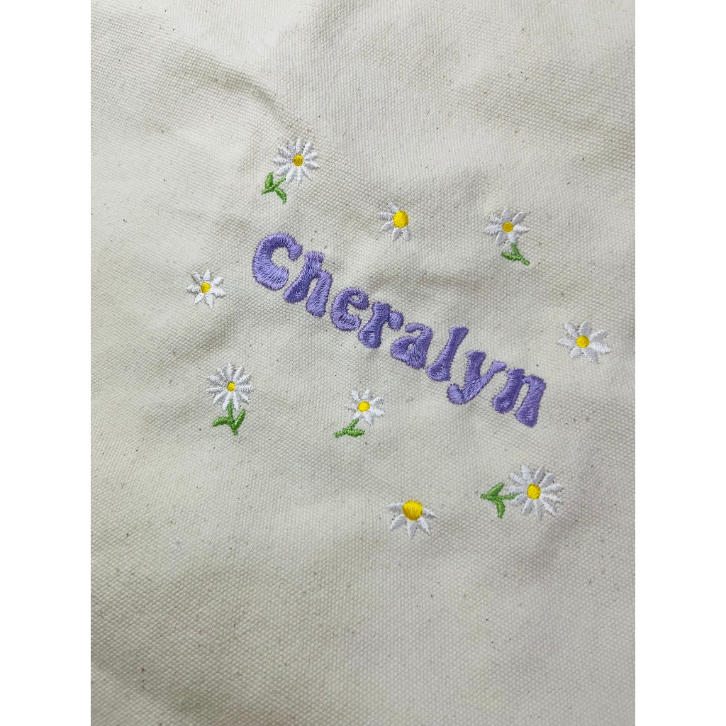 Túi Tote Thêu Tên Theo Yêu Cầu, Kèm Họa Tiết Hoa Lá Dễ Thương, Vải Canvas, Túi Tote Nữ