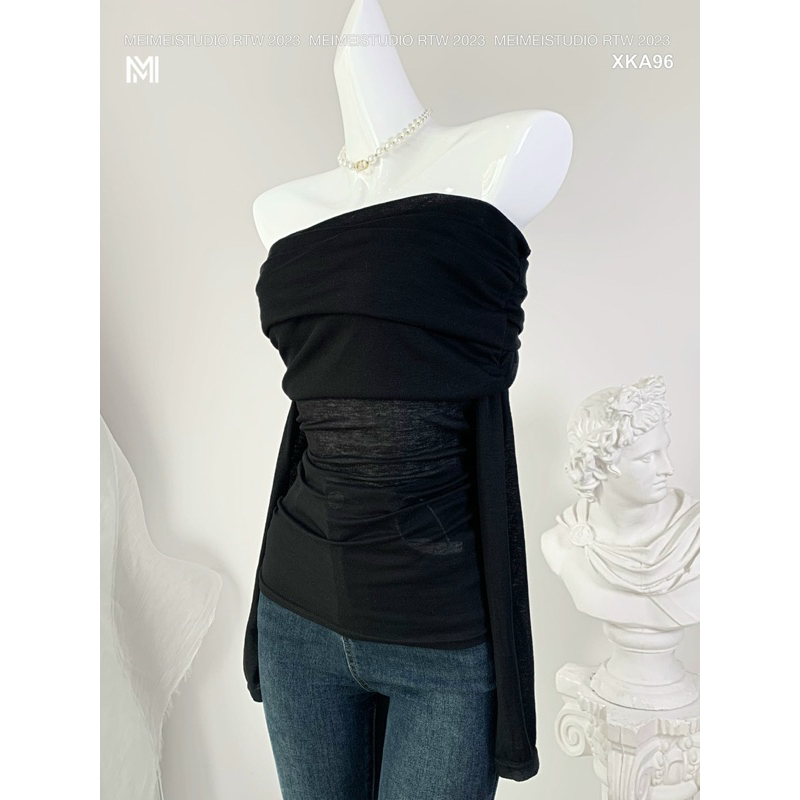 Áo len trễ vai dúm