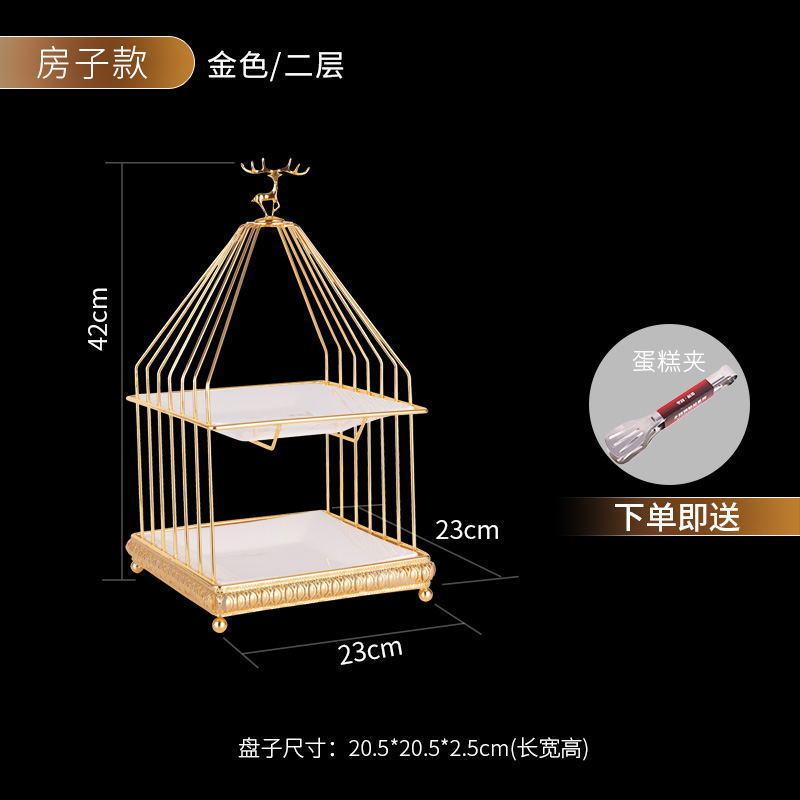 Khay đựng bánh kẹo 2 tầng con huơu mạ vàng trang trí đám cưới sự kiện nhà hàng khách sạn decor bàn gia tiên ăn hỏi