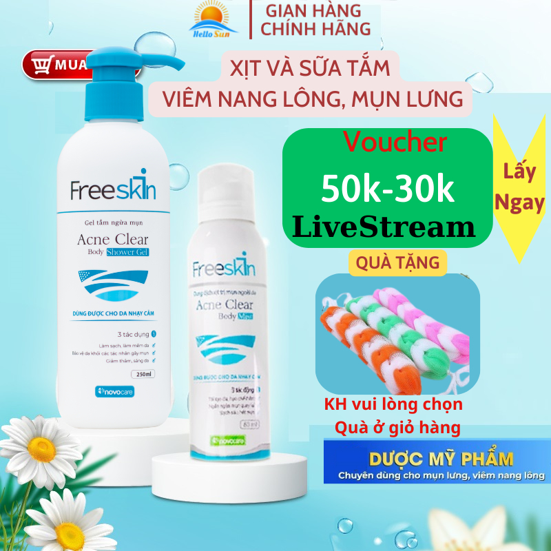 Combo Xịt Viêm Nang Lông, Mụn Lưng Freeskin 80ml+Sữa Tắm Viêm Nang Lông, Mụn Lưng Freeskin 250ml- shop Hello Sun .