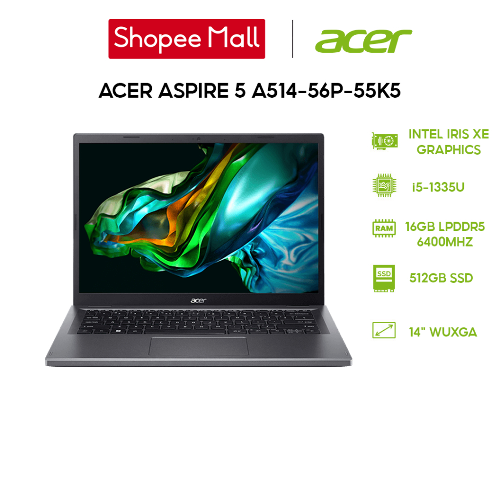 Laptop Acer Aspire 5 A514-56P-55K5 i5-1335U | 16GB | 512GB | Intel UHD Graphics | 14' WUXGA | Win 11