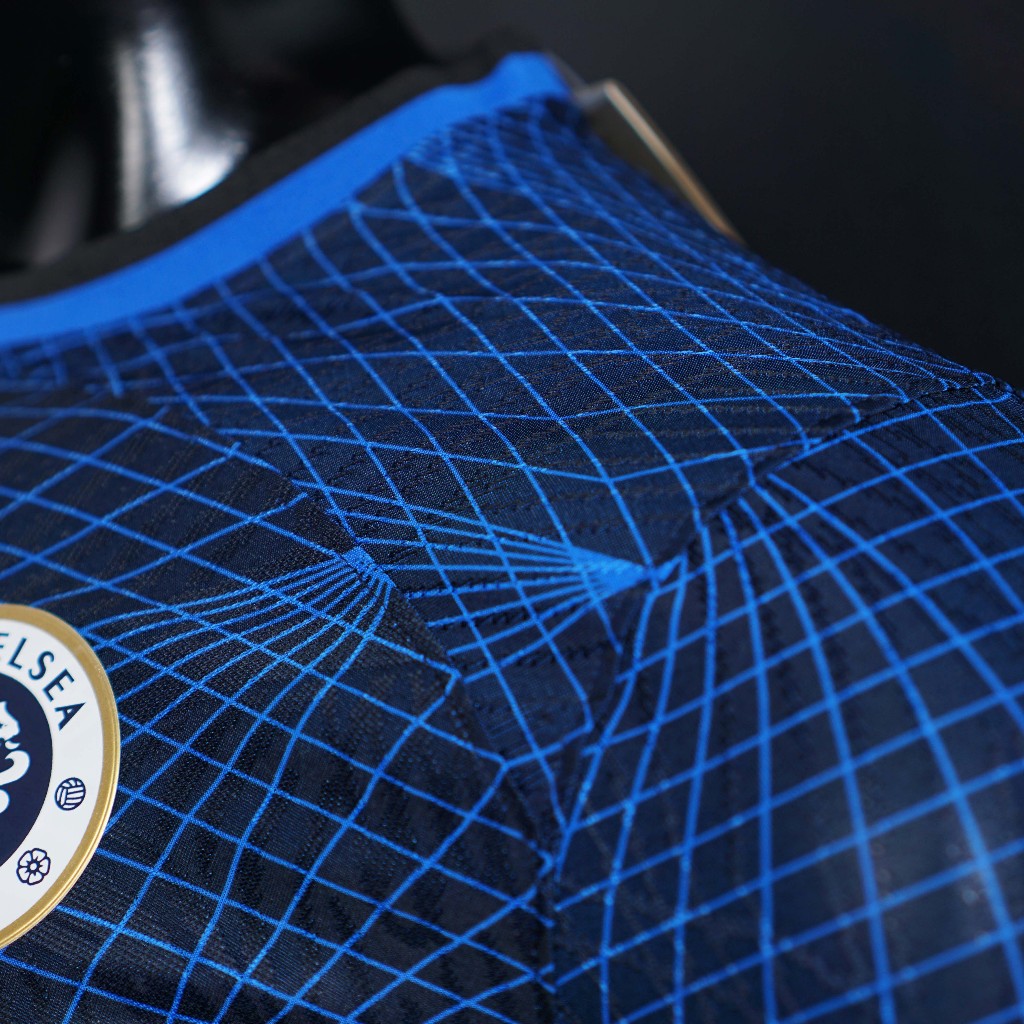 Player Chelsea Leaguestore - áo đá bóng sân khách 23-24 màu xanh hoạ tiết vải dệt Dryfitadv form âu