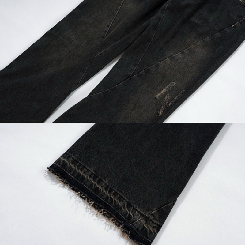 Quần jeans ống loe cạp thấp form bootcut chi tiết xẻ ống xả lai phong cách streetwear, grunge, cozy Brokeboiz