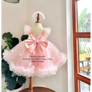 Váy CC hoa rơi tùng xù Đầm Công Chúa Cho Bé Gái Cao Cấp tặng Kèm Cài Đầu Cute