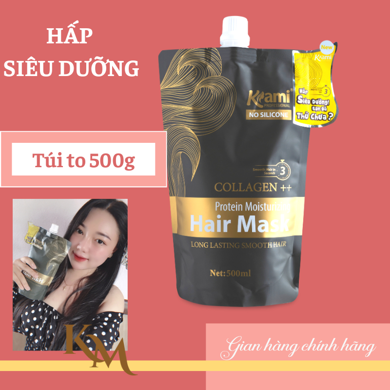 Kem Ủ Tóc Phục Hồi Giảm Gãy Rụng Collagen Kami, Kem Hấp Tóc Siêu Dưỡng Giúp Tóc Bóng Mượt Túi 500ML Mikohair