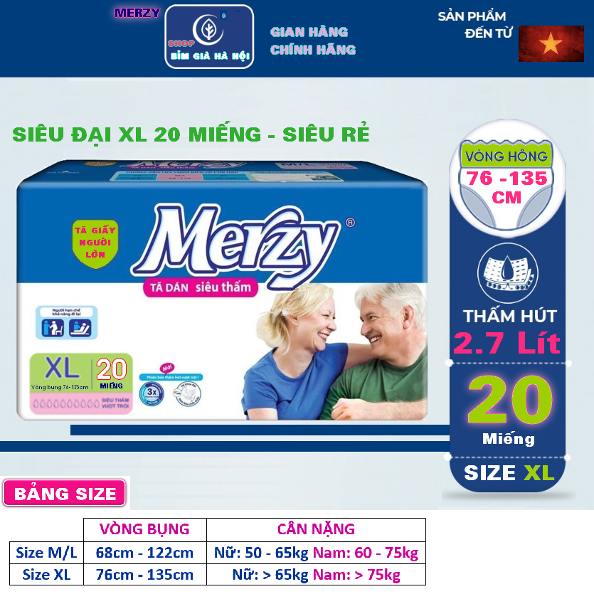 Tã người già Merzy XL20 miếng Tã người lớn Merzy. Bỉm già Merzy XL 20 miếng #bỉm merzy #bỉm già merzy #tã merzy #merzy