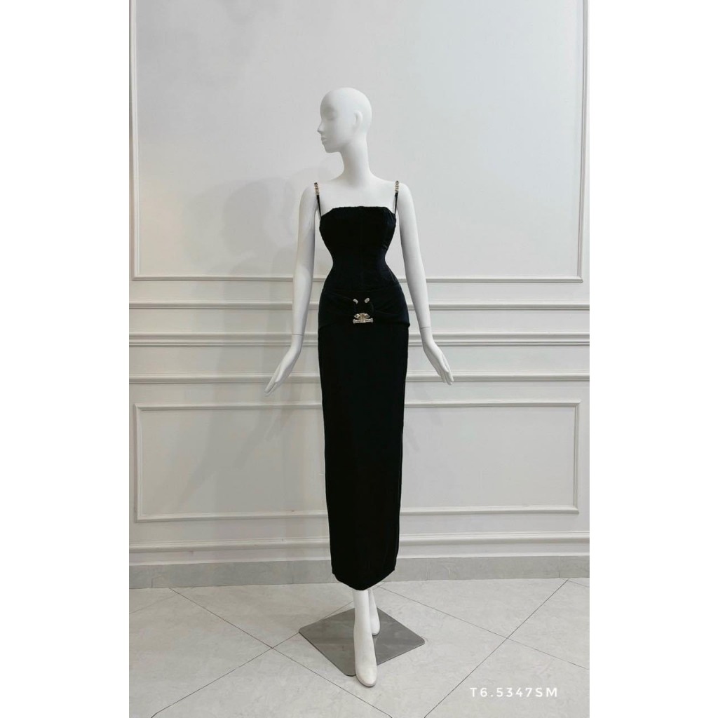 Đầm Maxi LÉNA vải phi Hồng Kông kèm tag xếp ly