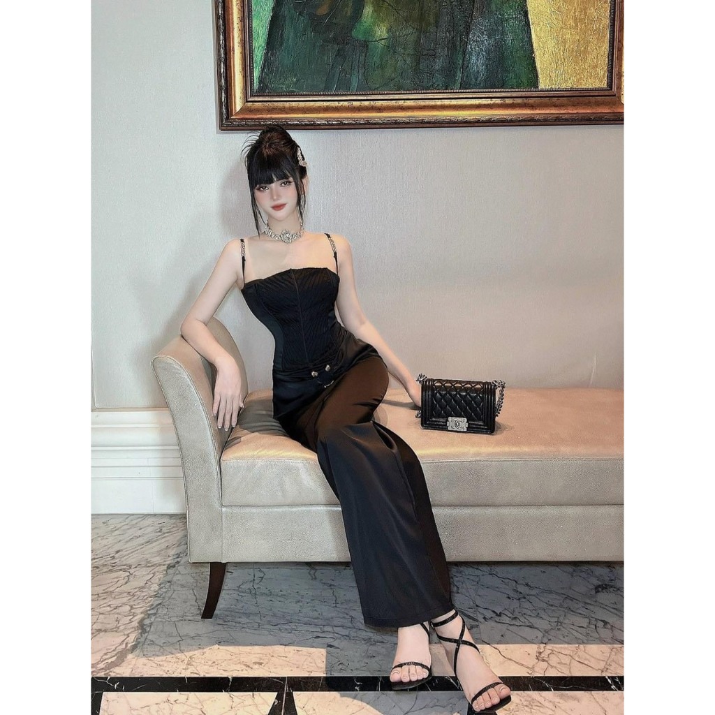 Đầm Maxi LÉNA vải phi Hồng Kông kèm tag xếp ly