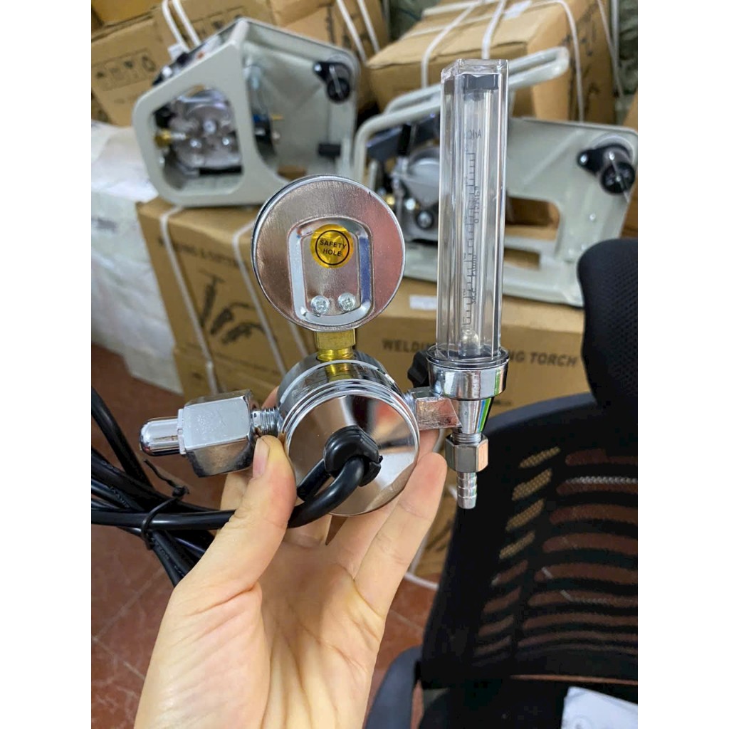Đồng hồ CO2 có sấy 220V/36V, đồng hồ khí co2 dùng cho máy hàn mig, đồng hồ khí giảm áp có tinh chỉnh