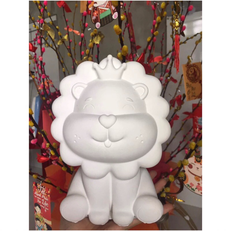 Tượng Tô Màu Sư Tử Hoa Thạch Cao Size To 15-25cm