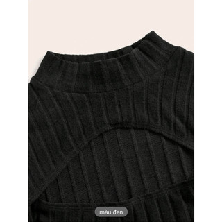 ( ORDER SHEIN ) Áo thun croptop tay dài basic cắt xẻ cá tính