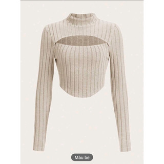 ( ORDER SHEIN ) Áo thun croptop tay dài basic cắt xẻ cá tính
