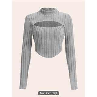 ( ORDER SHEIN ) Áo thun croptop tay dài basic cắt xẻ cá tính