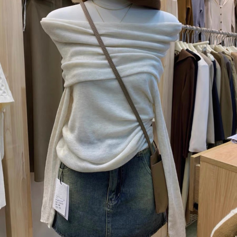 Áo len trễ vai chất len mịn mỏng thu đông thiết kế sang trọng qc