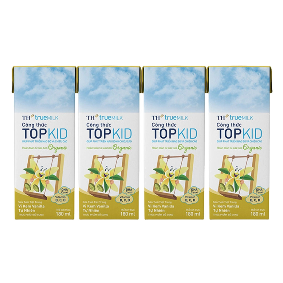Thùng 48 hộp sữa tươi tiệt trùng TH true milk công thức TOPKID vị vanilla tự nhiên 180ml