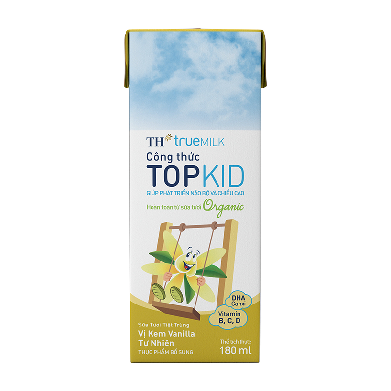 Thùng 48 hộp sữa tươi tiệt trùng TH true milk công thức TOPKID vị vanilla tự nhiên 180ml