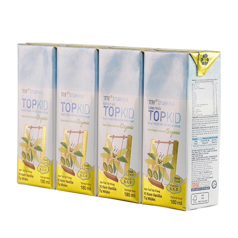Thùng 48 hộp sữa tươi tiệt trùng TH true milk công thức TOPKID vị vanilla tự nhiên 180ml