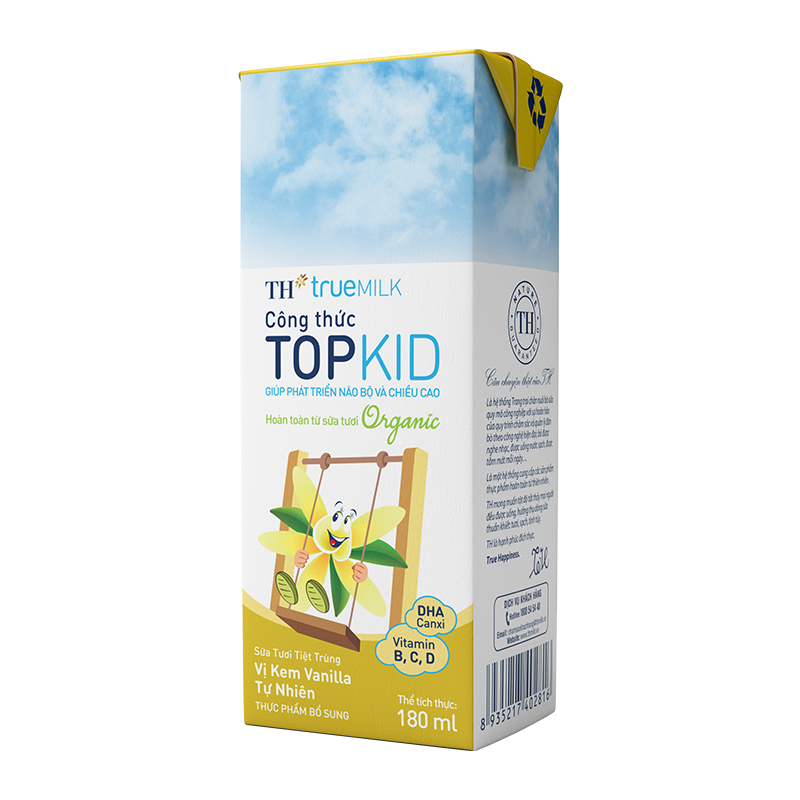 Thùng 48 hộp sữa tươi tiệt trùng TH true milk công thức TOPKID vị vanilla tự nhiên 180ml