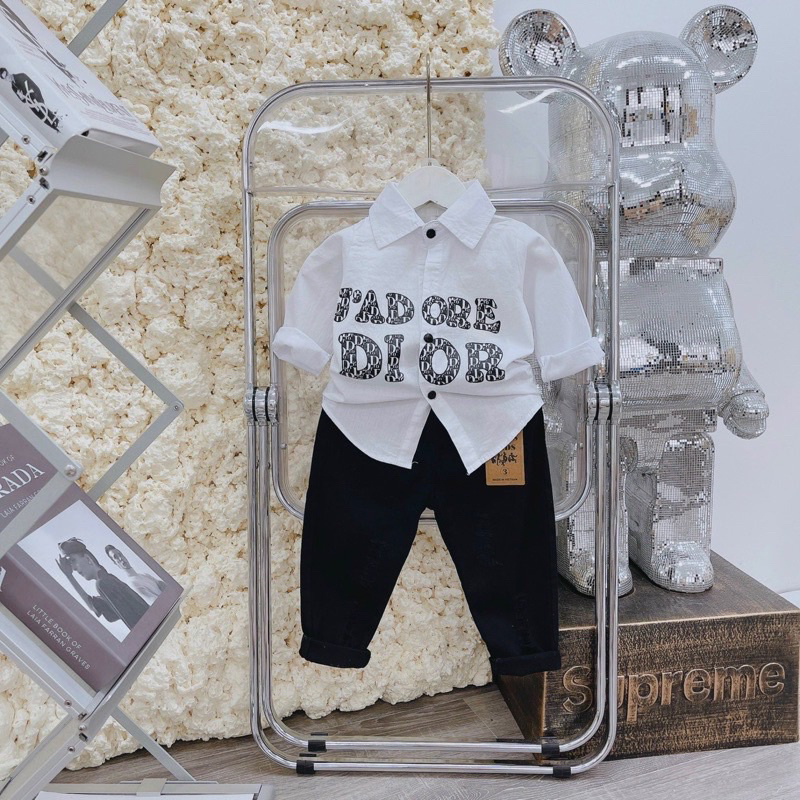 Áo sơ mi trắng dài tay quốc dân cho bé trai phong cách