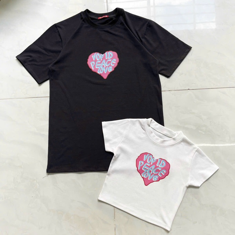 Áo thun crotop đôi, Áo đôi thun áo phông croptop baby tee, áo thun tay ngắn màu đen/ trắng, áo crotop