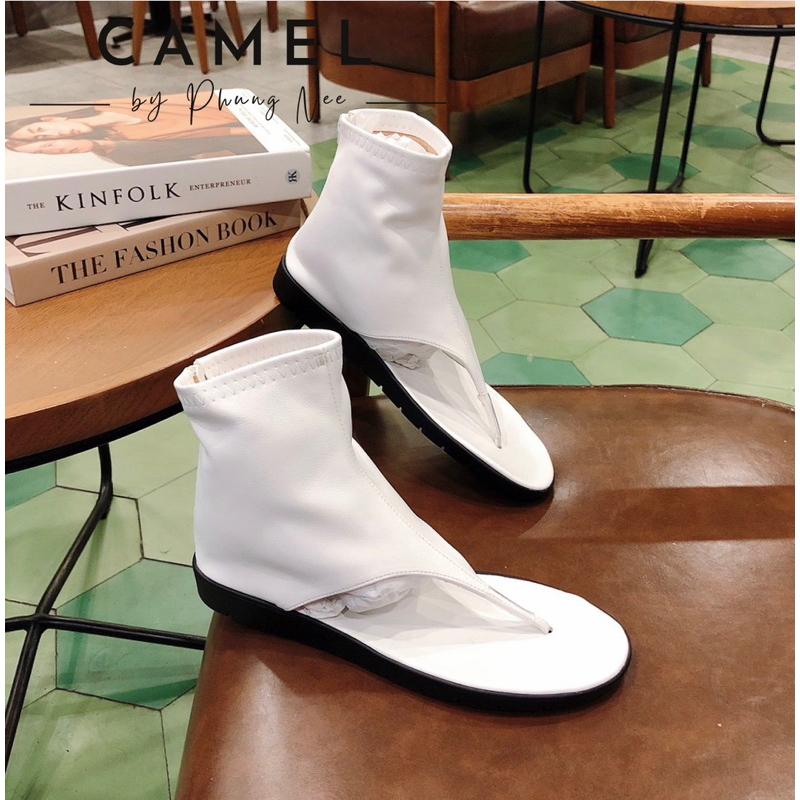 Sandal Xỏ Ngón Da Phong Cách Street Style 2023 - Sandal Hở Ngón Đế Xuồng Phối Khóa Kéo Phong Cách Thời Trang Mới