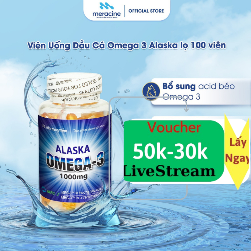 Viên uống dầu cá Omega 3 Alaska giúp sáng mắt, đẹp da cho người lớn và trẻ nhỏ lọ 100 viên- Shop Hello Sun.