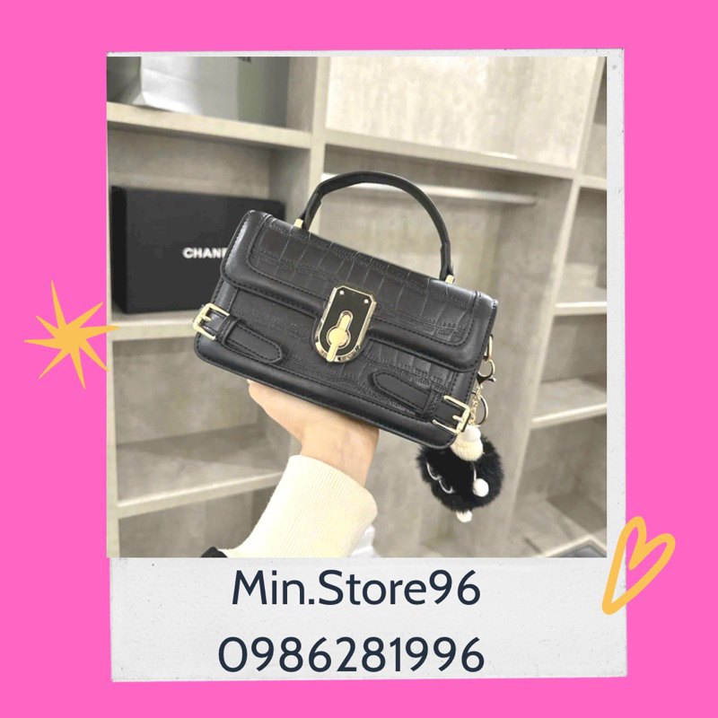 Túi xách da rắn dáng chữ nhật khoá xoay sang chảnh, fom cứng cáp đi chơi, đi học, dự tiệc