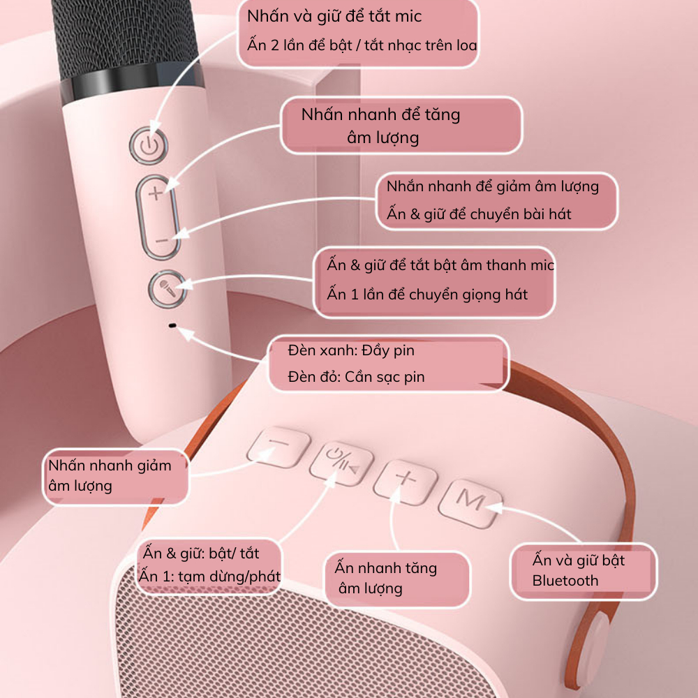 Loa Bluetooth Micro Karaoke K12 Mini Karaoke Loa Bluetooth Loa kèm micro không dây Dung lượng loa lớn, siêu chuẩn Bass