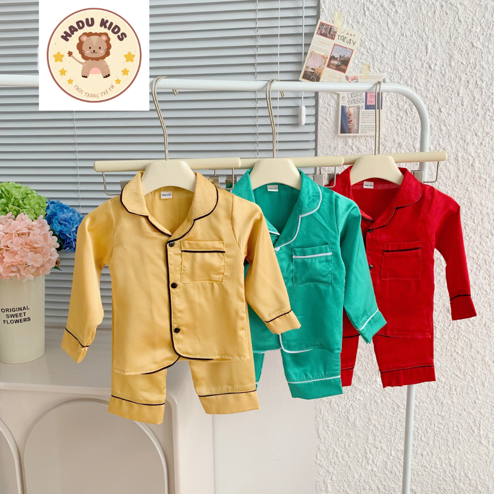Pijama cho bé, bộ pijama cho bé trai, bé gái dài tay trơn chất lụa mềm mại, thoáng mát- HADU KIDS 7-28kg