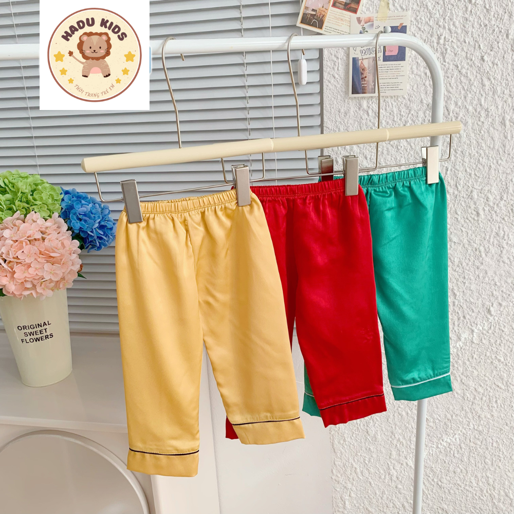 Pijama cho bé, bộ pijama cho bé trai, bé gái dài tay trơn chất lụa mềm mại, thoáng mát- HADU KIDS 7-28kg