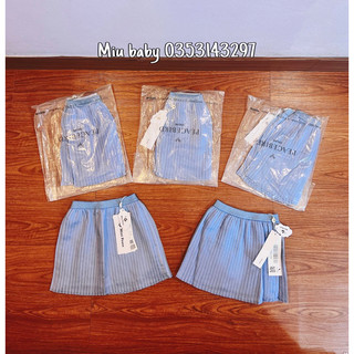 Chân váy xếp li xanh ánh nhũ 2 lớp cạp chun bé gái QC