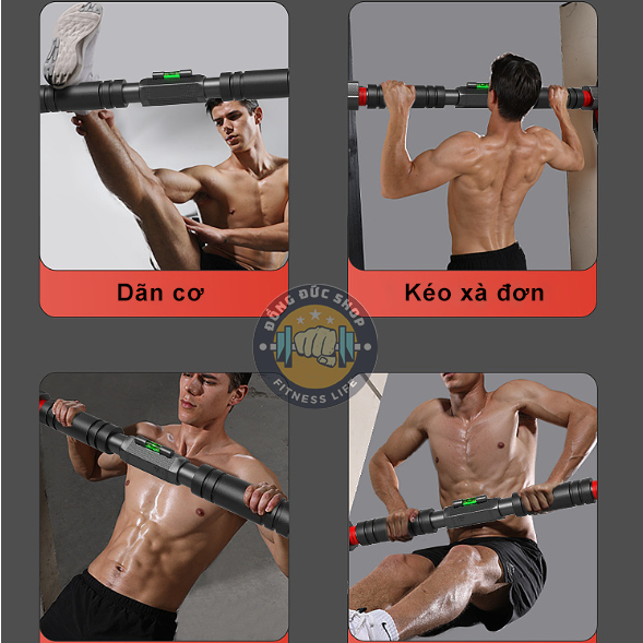 Xà đơn treo tường chống xoay - Thanh xà đơn gắn cửa đa năng tập gym thế hệ mới kích thước tùy chỉnh từ 65 -160cm