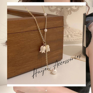 Dây chuyền hoa lily phối ngọc trai nhân tạo phong cách mới, trẻ trung năng động - Huyền Accessories - HN16