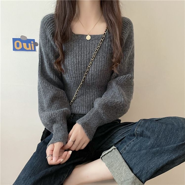 Áo Len Sweater, Áo Len Dệt Kim Nữ Cổ Vuông tay Phồng Style Hàn Quốc Dáng Ngắn Hàng Qccc | Vui Vẻ Shop