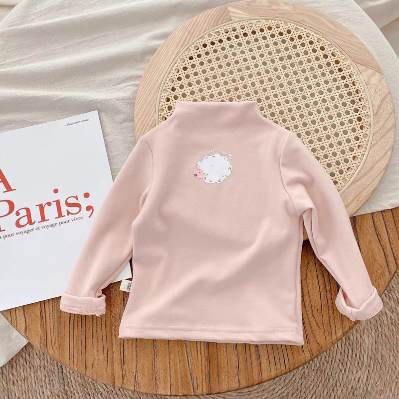 Áo giữ nhiệt cho bé, áo zip lông cổ 3 phân in hình siêu cute cho bé trai và bé gái