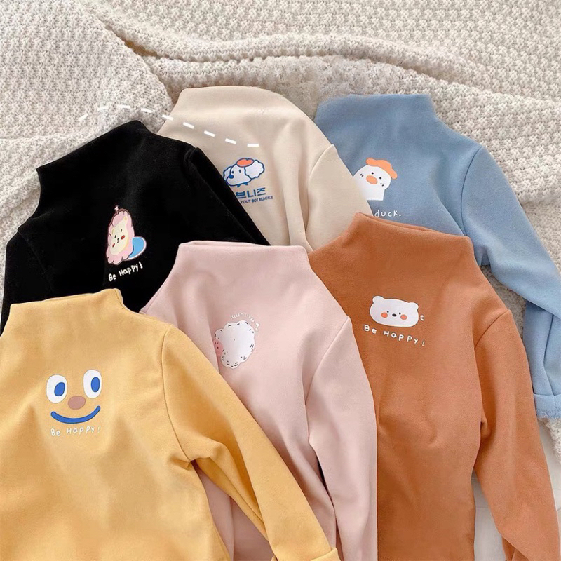 Áo giữ nhiệt cho bé, áo zip lông cổ 3 phân in hình siêu cute cho bé trai và bé gái