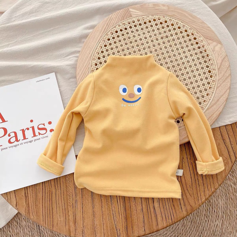 Áo giữ nhiệt cho bé, áo zip lông cổ 3 phân in hình siêu cute cho bé trai và bé gái